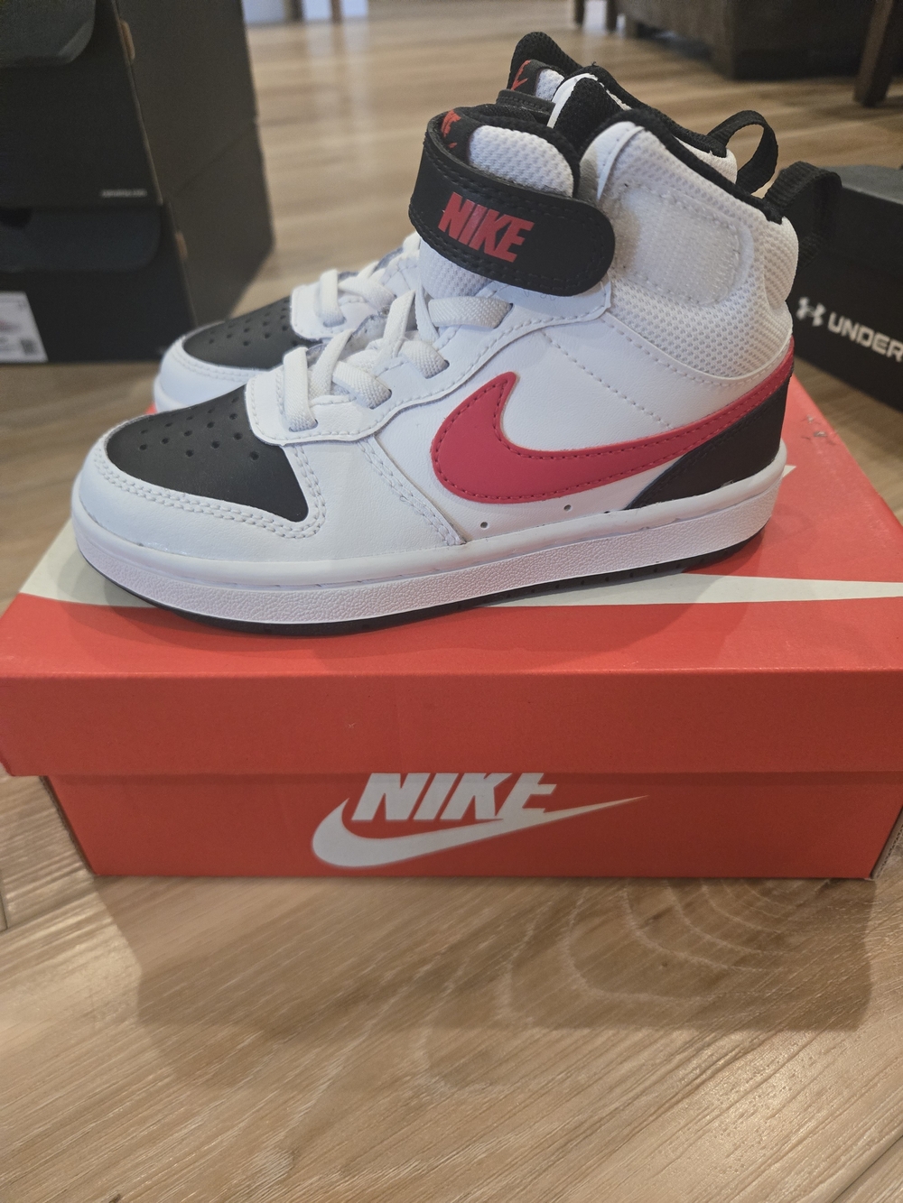 Nike Kids' High-Top Sneakers - White with Red & Black